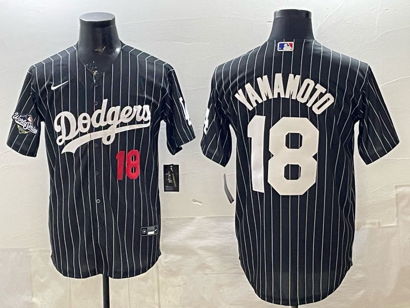 Men 2026 Nike Los Angeles Dodgers #18 Yamamoto Black stripe Game MLB Jersey 010->los angeles dodgers->MLB Jersey